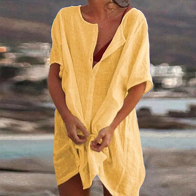 Thelma - Vestido casual de algodón y lino