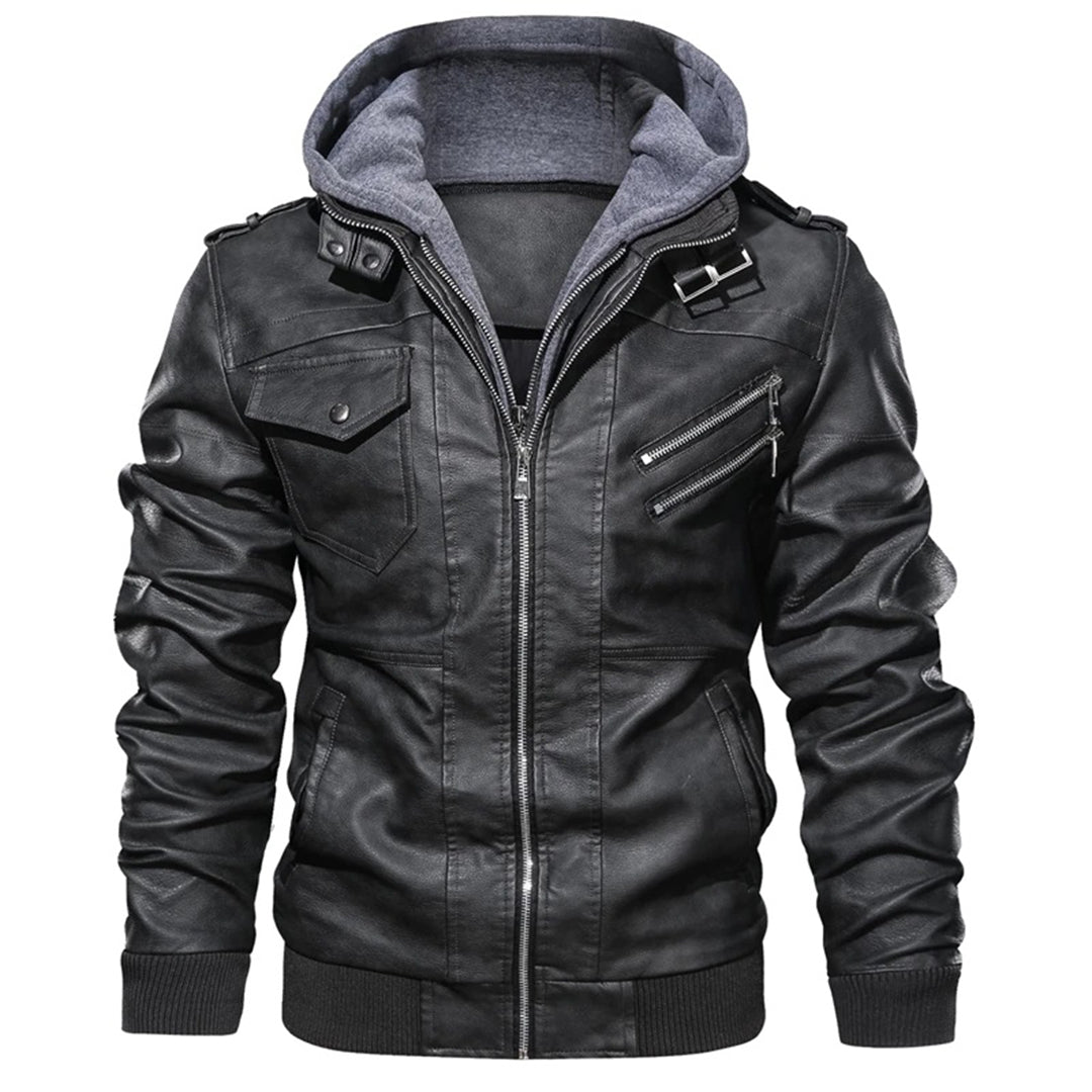 Legolas - Chaqueta casual de cuero con capucha para hombres