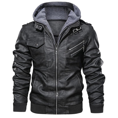 Legolas - Chaqueta casual de cuero con capucha para hombres