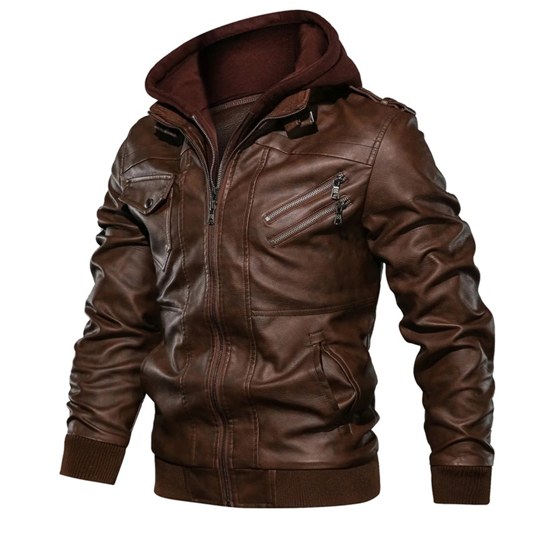 Legolas - Chaqueta casual de cuero con capucha para hombres