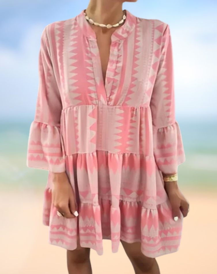 Odete - Vestido Rojo con Estampado Étnico