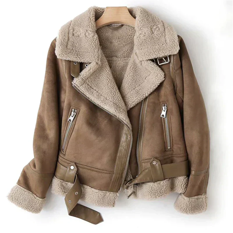 Macie – Chaqueta de cuero con forro Sherpa