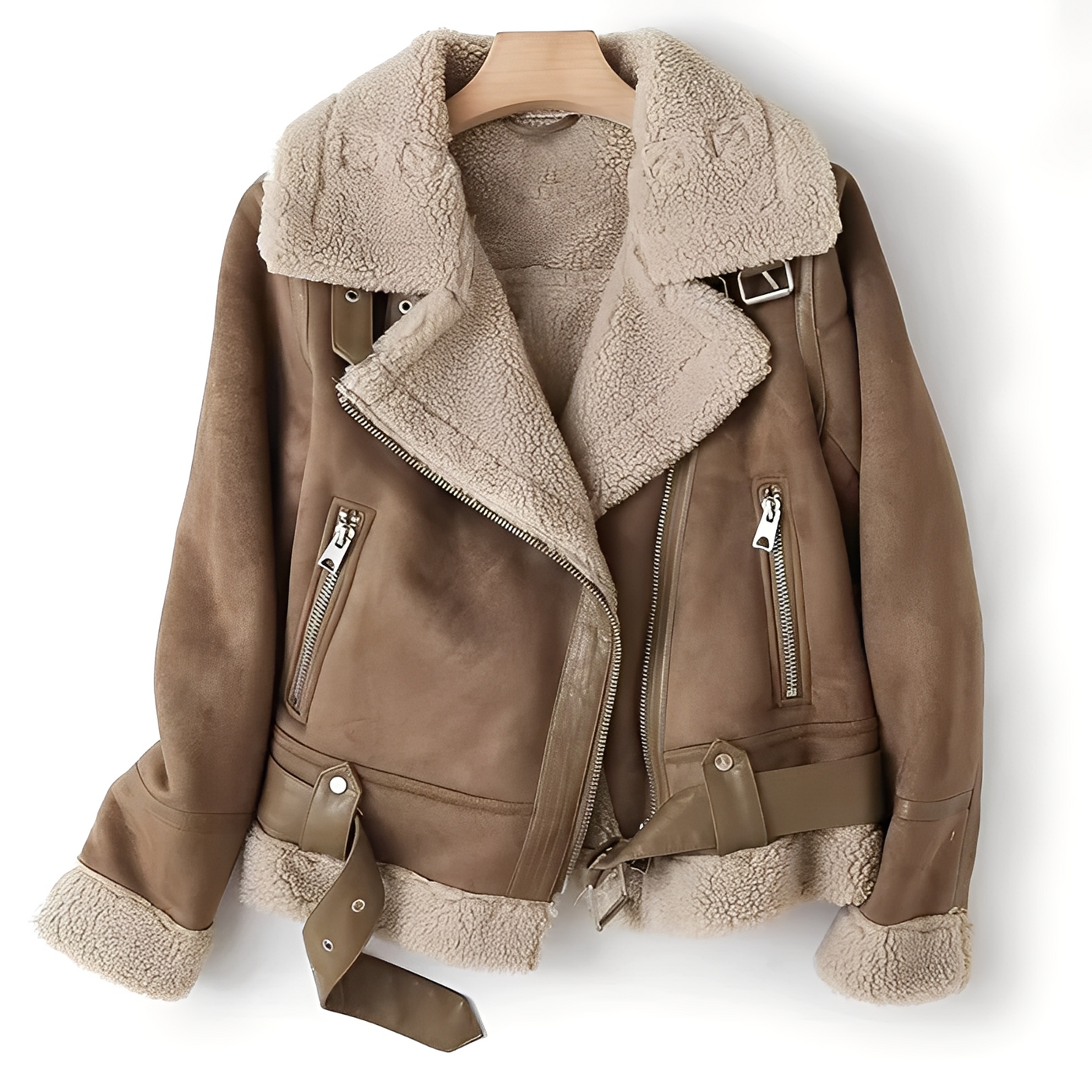 Yasmine - Chaqueta biker caliente de piel de oveja para mujeres