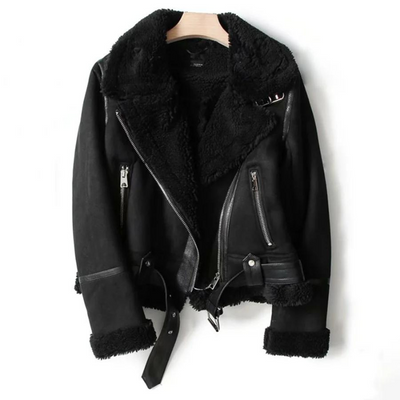 Macie – Chaqueta de cuero con forro Sherpa