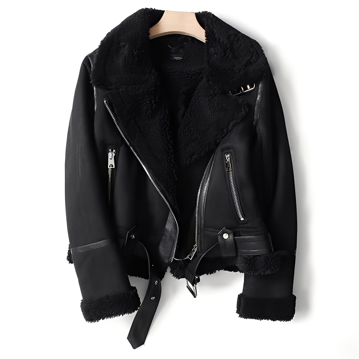 Yasmine - Chaqueta biker caliente de piel de oveja para mujeres