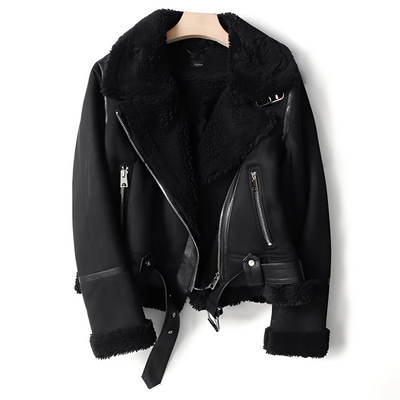 Yasmine - Chaqueta biker caliente de piel de oveja para mujeres