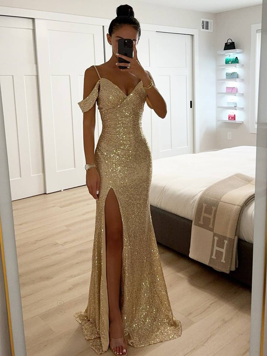 Valentina - Elegante Vestido de Noche con Escote en V y Lentejuelas