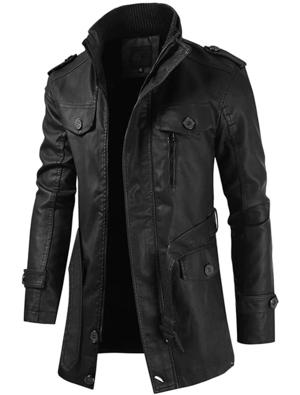 Brook - Robusta Larga Chaqueta de Cuero Hombres