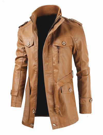 Brook - Robusta Larga Chaqueta de Cuero Hombres