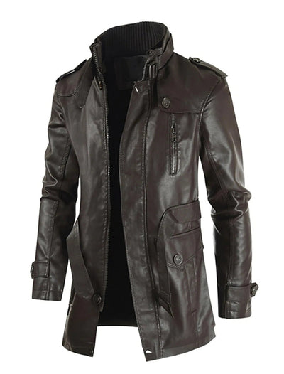 Brook - Robusta Larga Chaqueta de Cuero Hombres