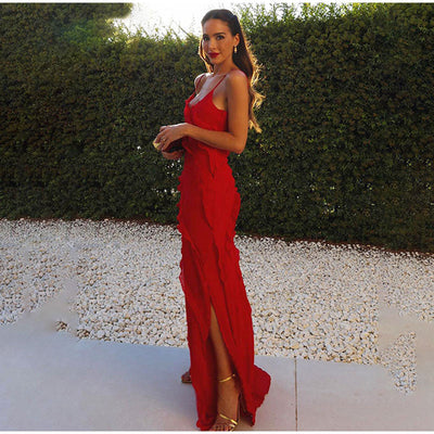 Everly - Vestido maxi sin mangas con volantes