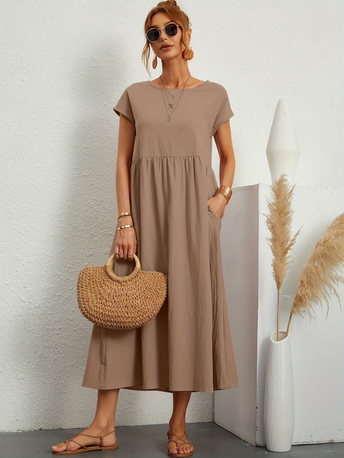 Camell - Vestido con Cuello Redondo
