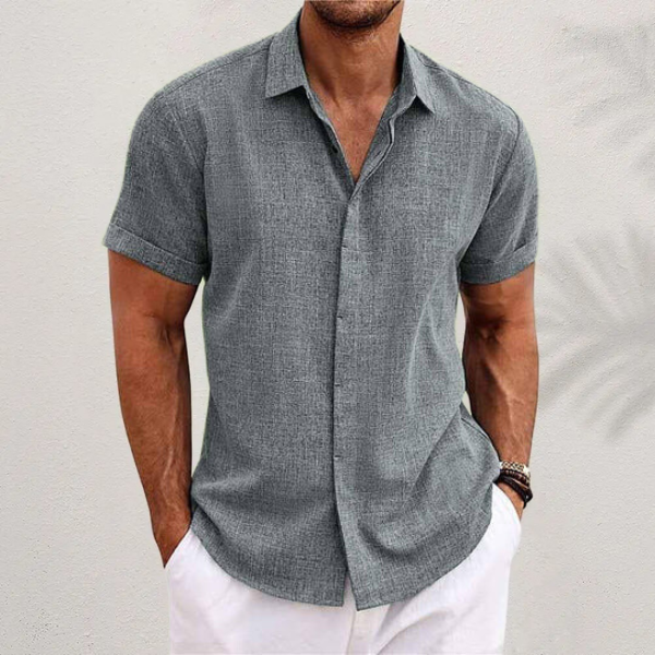 Oberon - Camisa de Lino de Manga Corta para Hombres