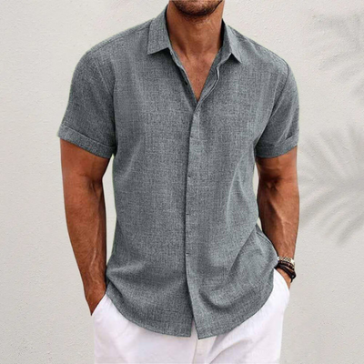 Oberon - Camisa de Lino de Manga Corta para Hombres