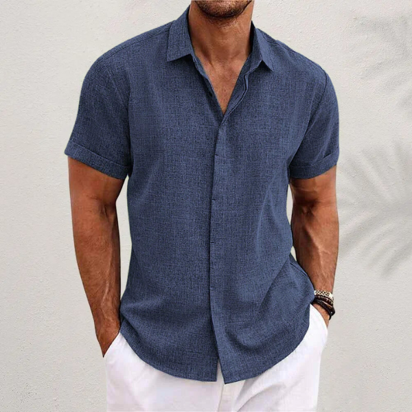 Oberon - Camisa de Lino de Manga Corta para Hombres