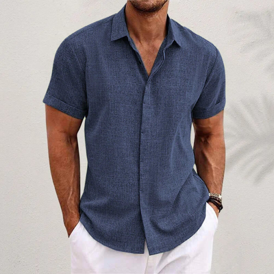 Oberon - Camisa de Lino de Manga Corta para Hombres