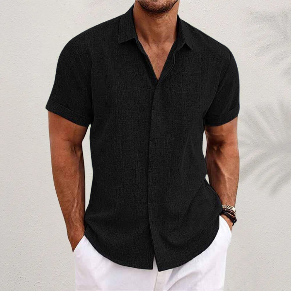 Oberon - Camisa de Lino de Manga Corta para Hombres