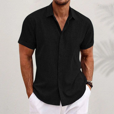 Oberon - Camisa de Lino de Manga Corta para Hombres
