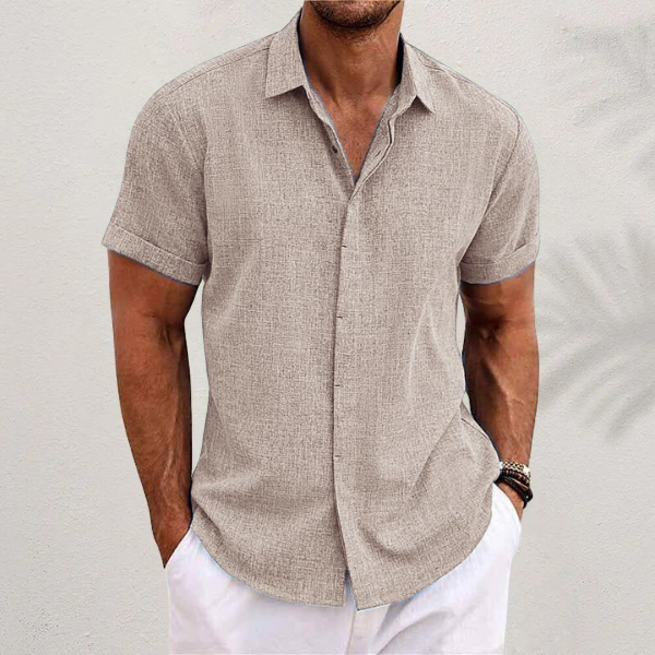 Oberon - Camisa de Lino de Manga Corta para Hombres