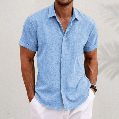 Oberon - Camisa de Lino de Manga Corta para Hombres