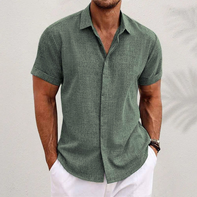 Oberon - Camisa de Lino de Manga Corta para Hombres