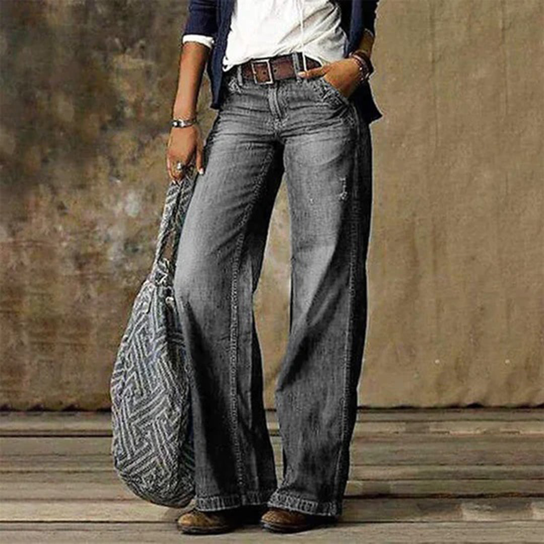 Loreth - Pantalones de tela femeninos con pierna ancha