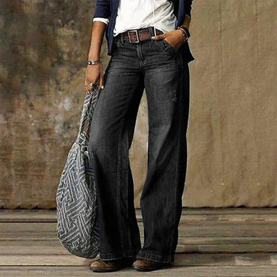 Loreth - Pantalones de tela femeninos con pierna ancha