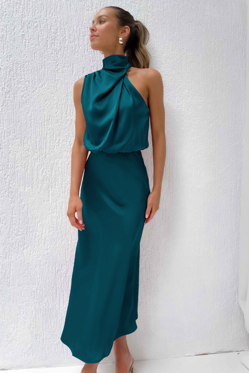 Elianna - Elegante vestido midi con escote asimétrico