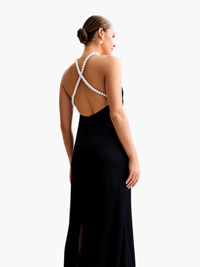 Celine Blanche maxi vestido de satén con cuentas
