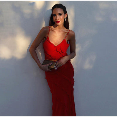 Everly - Vestido maxi sin mangas con volantes