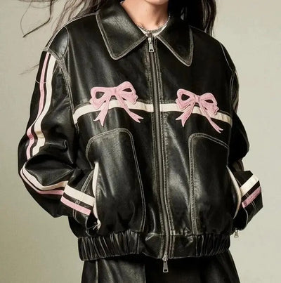 Halle - Chaqueta de piel elegante con lazo