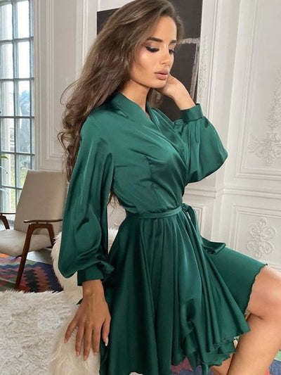 Pauline - Vestido de satén - Volantes de manga larga