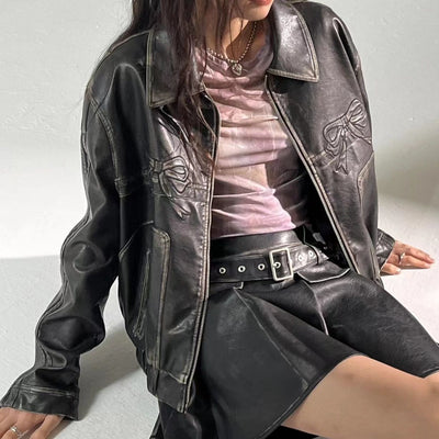 Halle - Chaqueta de piel elegante con lazo