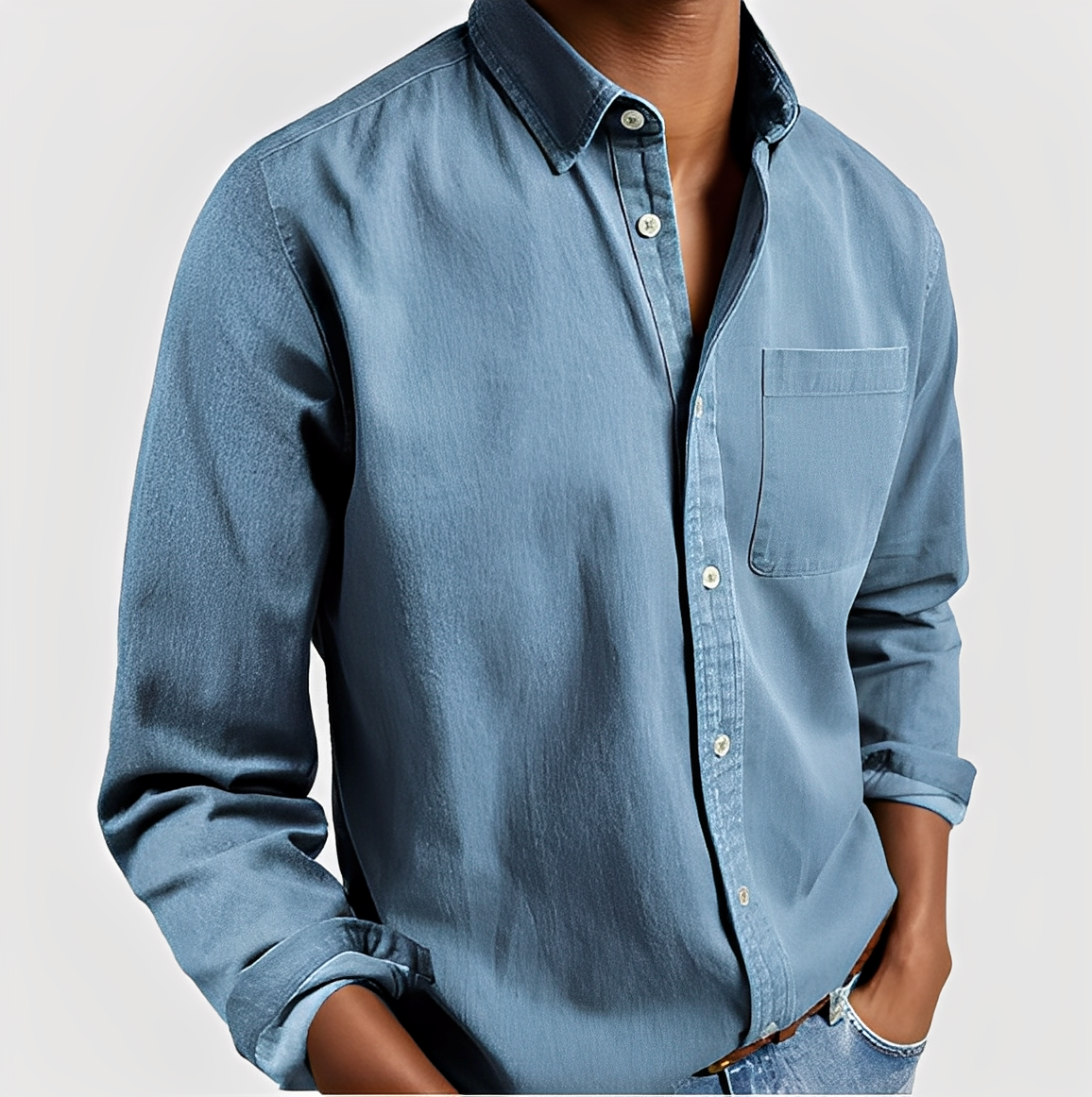 Maxime - Camisa de Mezclilla Casual Mezcla Suave