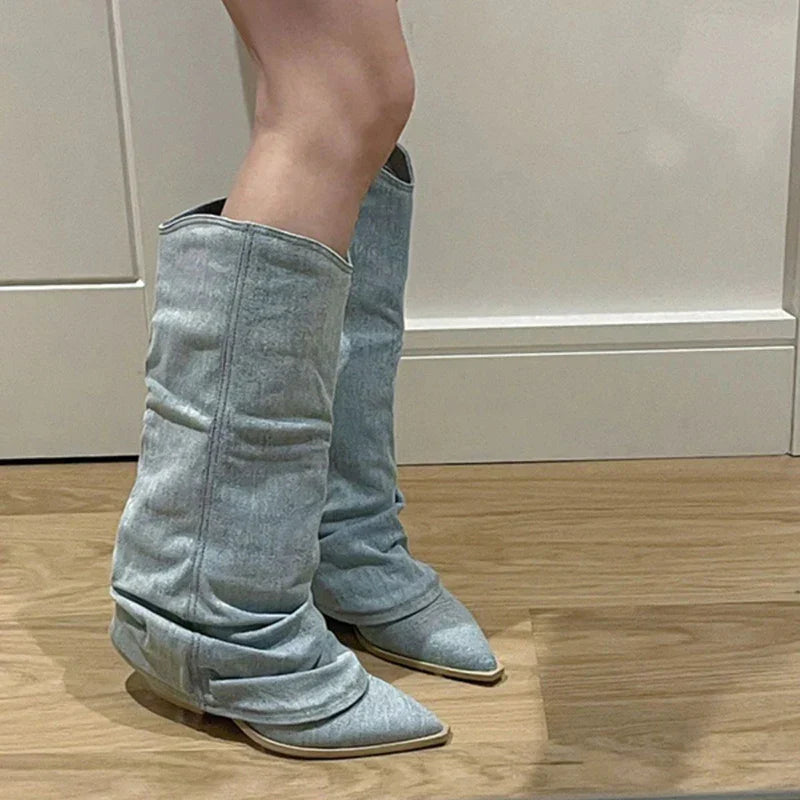 Estrid - Botas Altas de Denim para Mujer