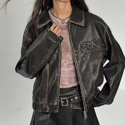Halle - Chaqueta de piel elegante con lazo