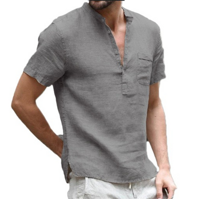 Alton - Camisa casual de manga corta de lino para hombres