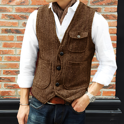 Matthew - Elegante chaleco de tweed con bolsillos para hombres