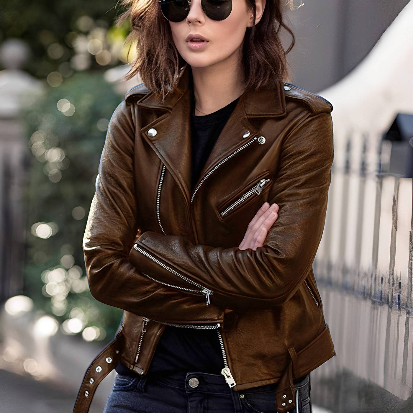 Miranda - Chaqueta de cuero clásica con cremallera para mujer