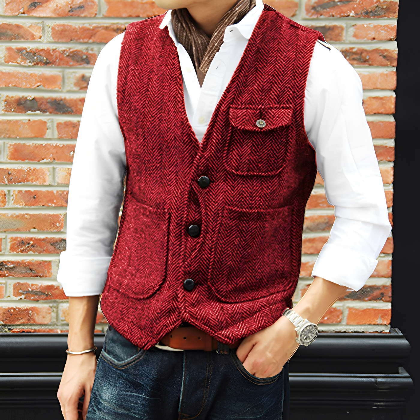 Matthew - Elegante chaleco de tweed con bolsillos para hombres