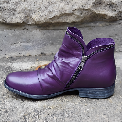 Veronica - Botas de cuero retro con cremallera para mujer
