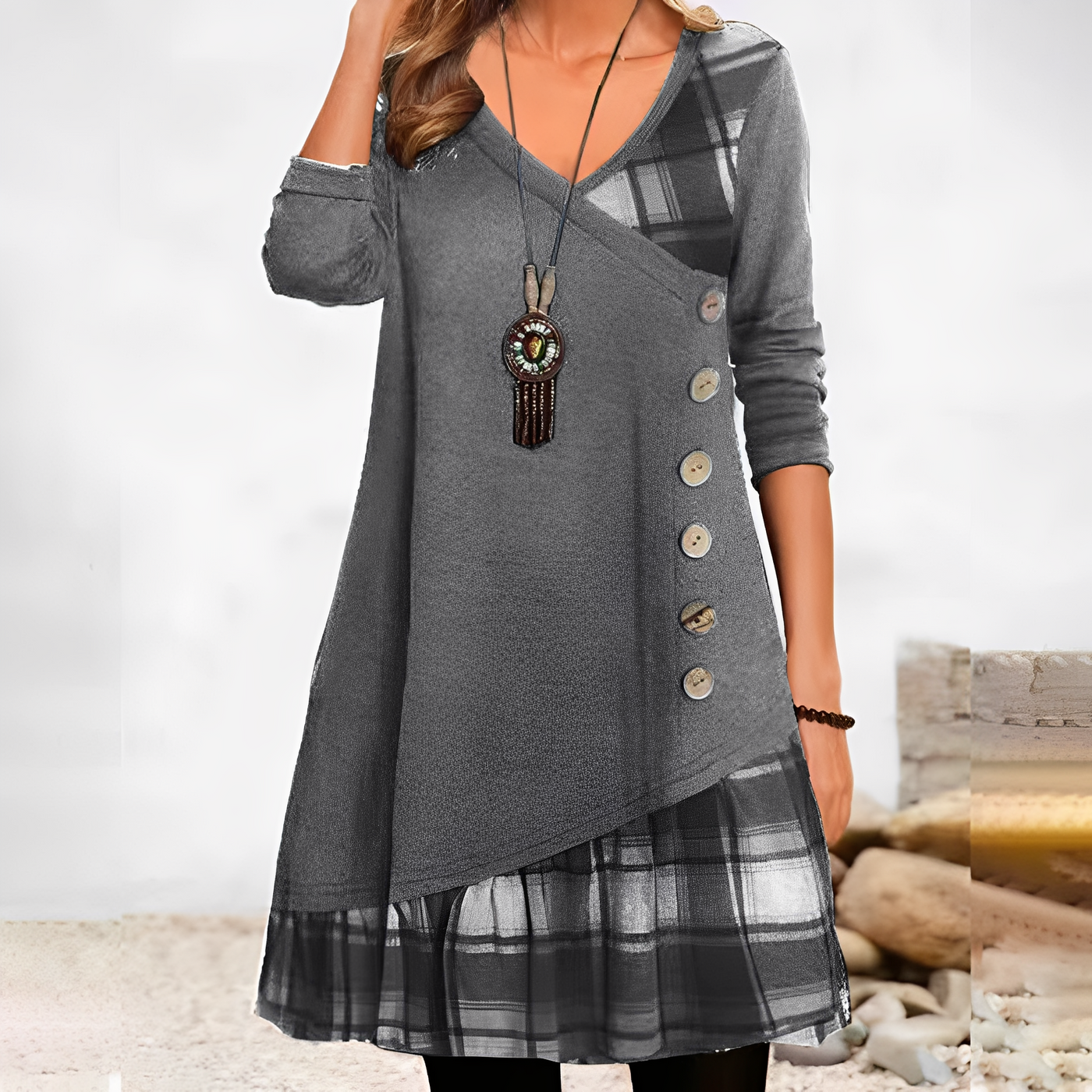 Shawnee - Vestido casual de retazos con cuadros para mujeres