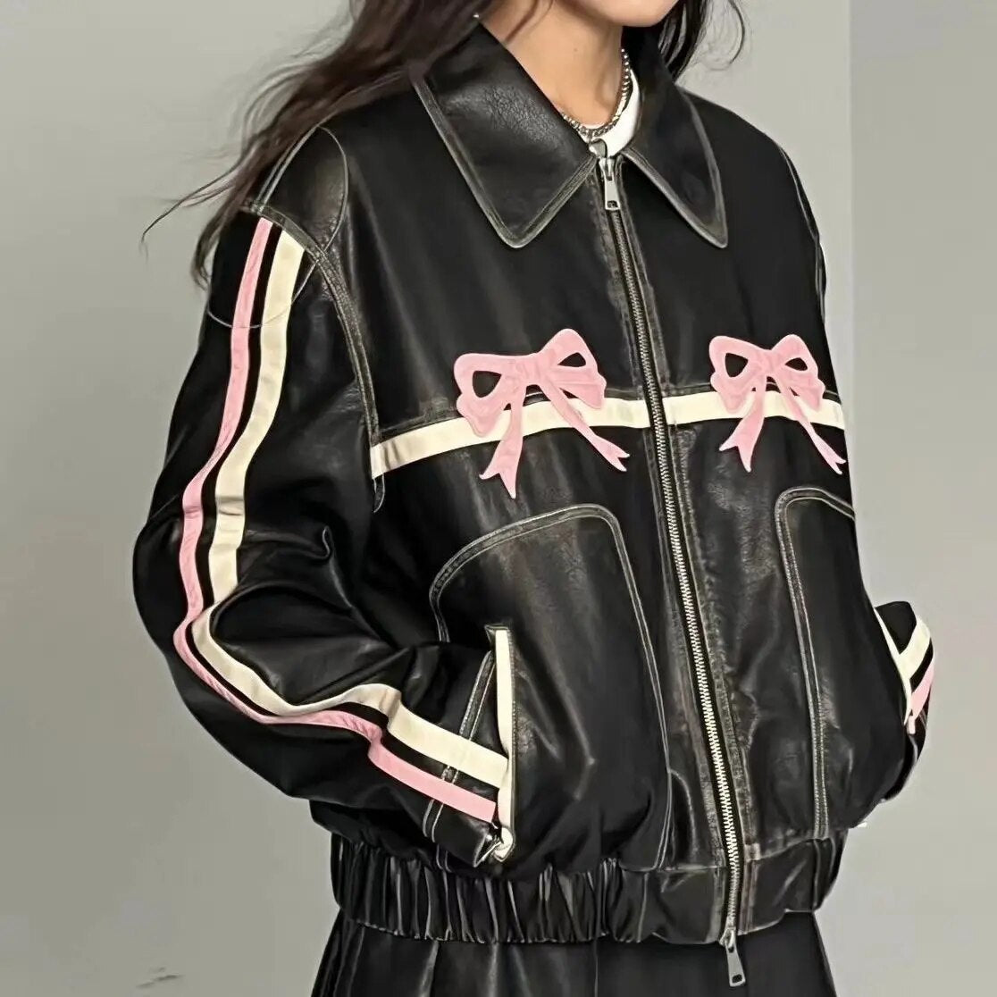 Halle - Chaqueta de piel elegante con lazo