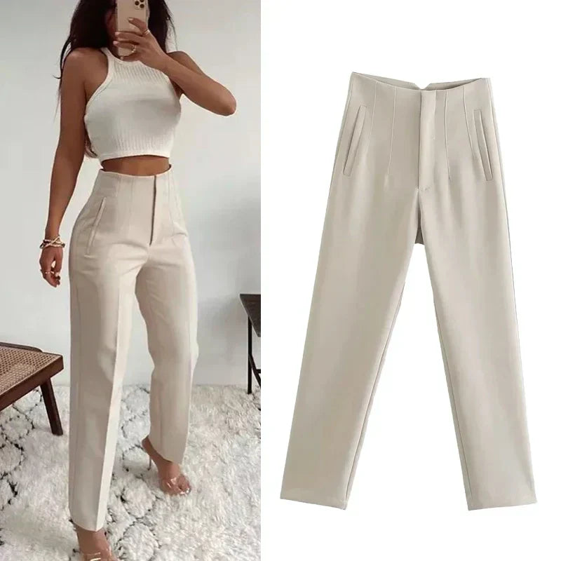 Isabell - Pantalones plisados de talle alto