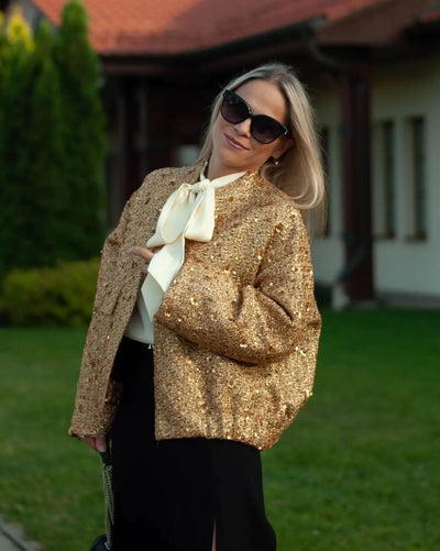 Dianna - Cazadora bomber de lentejuelas doradas