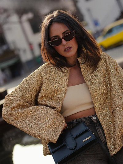 Dianna - Cazadora bomber de lentejuelas doradas