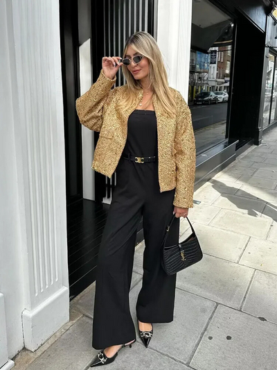 Dianna - Cazadora bomber de lentejuelas doradas
