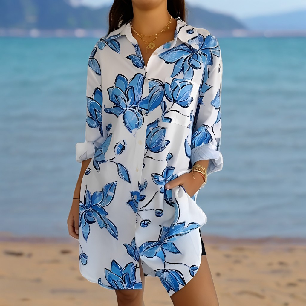 Hollie - Clásico vestido camisa con estampado para mujer
