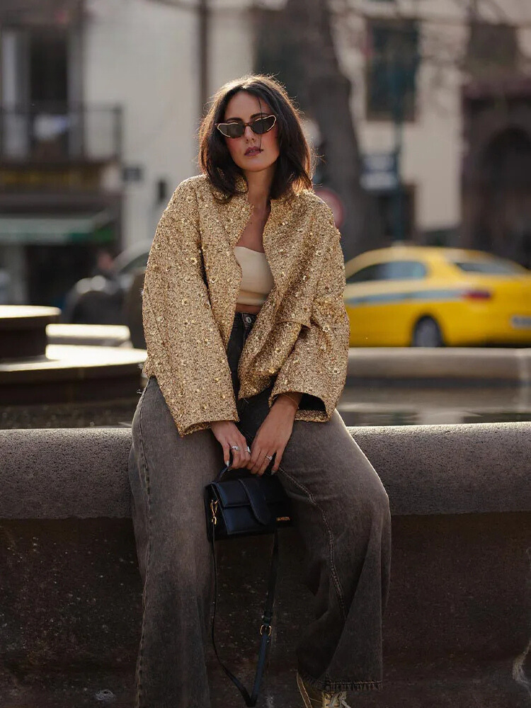 Dianna - Cazadora bomber de lentejuelas doradas