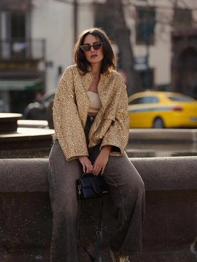 Dianna - Cazadora bomber de lentejuelas doradas